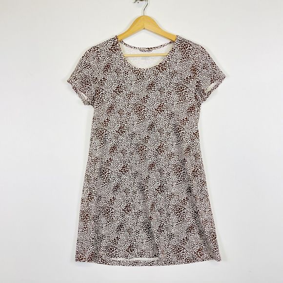 Lands' End Brown Cheetah Print Short Sleeve Tunic Top Dress‎ Womens Sz Small 4 6 - Picture 1 of 4
